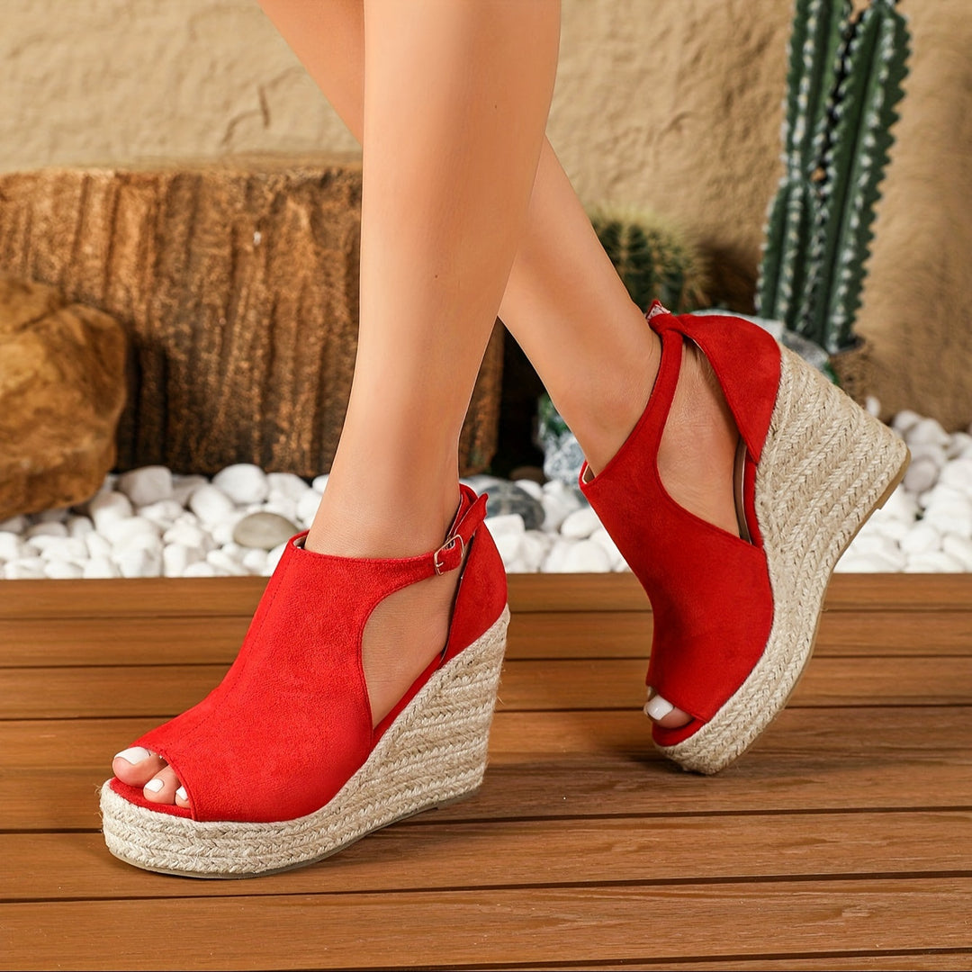 Estella Heeled Sandals with Flexible Strap and Cushioned Support — Red / 2